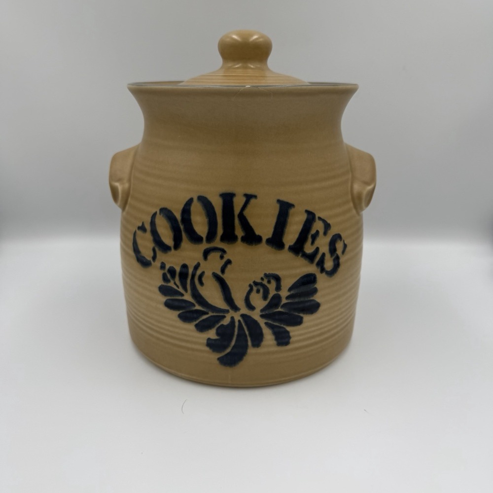 Vintage Pfaltzgraff Folk Art Cookie Jar No 540 9" Tall With Lid - Birds